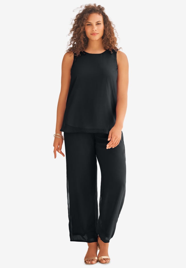 Plus Size 3-Piece Allover Lace Duster Pant Set – Formal Wear image number 4