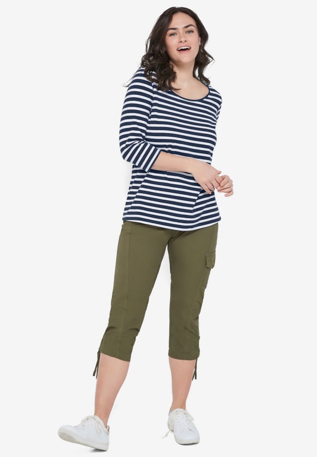 Cotton Spandex Scoop Neck 3/4 Sleeve Tee image number 2