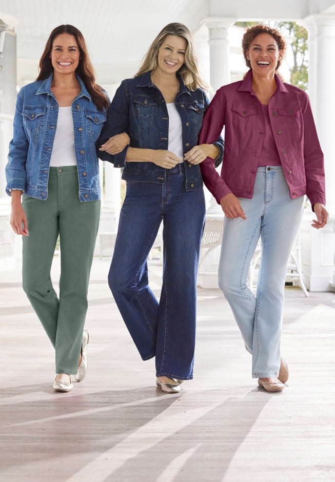 Stretch Denim Wide-Leg Five-Pocket Jeans image number 4