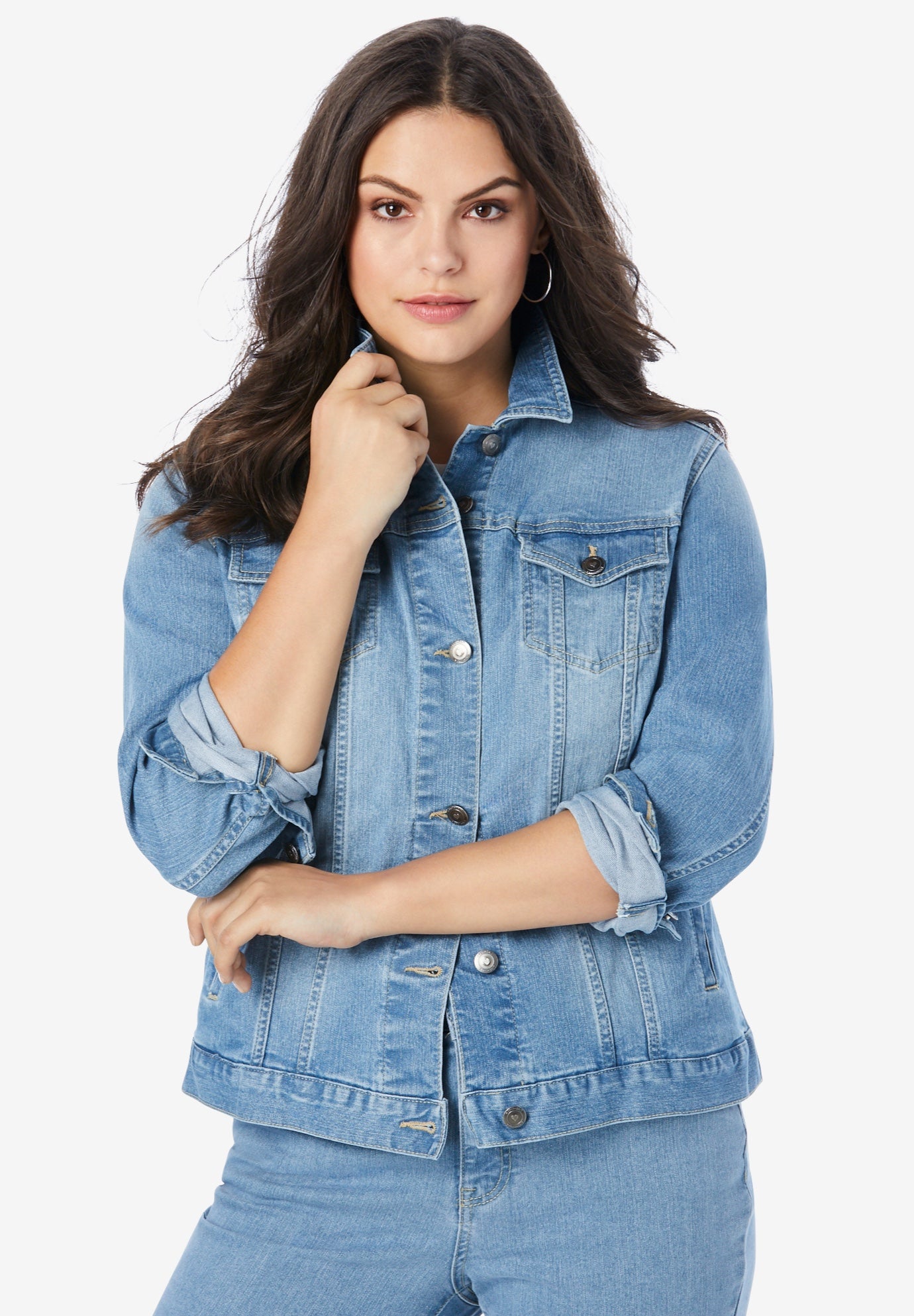 Plus Size Classic Stretch Denim Jacket image number 2
