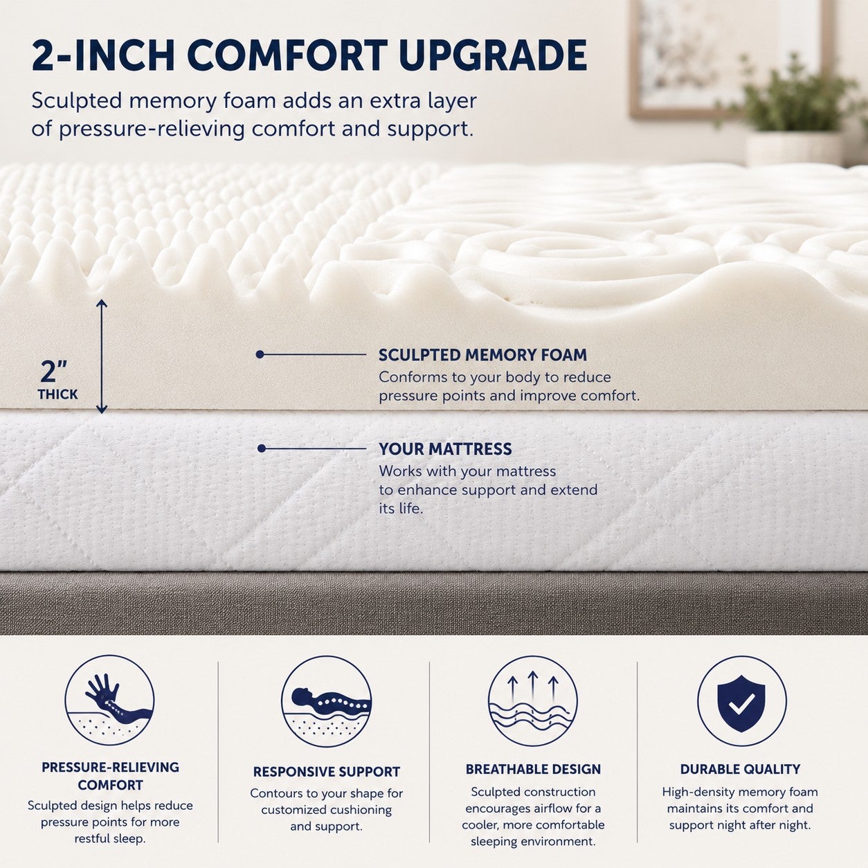 2 Inch 7-Zone Memory Foam Mattress Topper image number 1