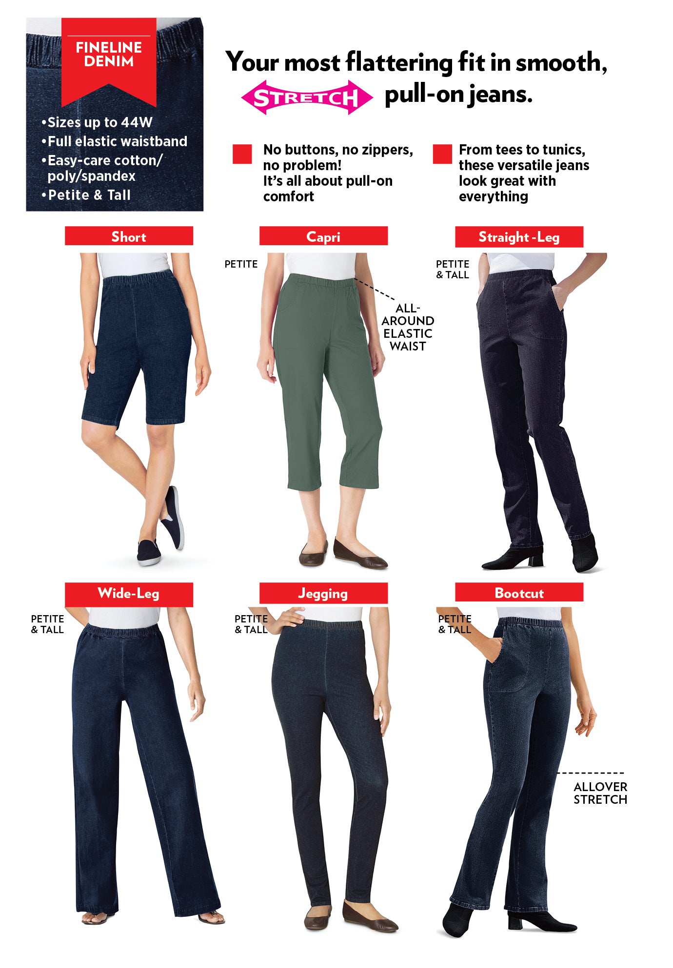 Fineline Stretch Denim Pull-On Capri Jeans image number 3