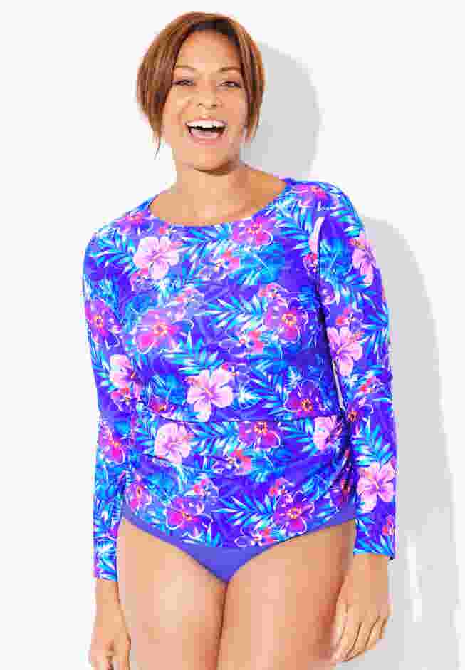 Chlorine Resistant Side-Tie Adjustable Long Sleeve Swim Tee image number 0