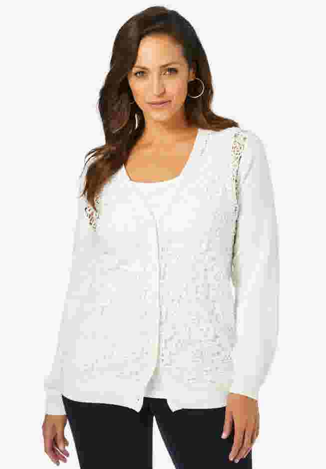 Crochet Button-front Cardigan image number 0