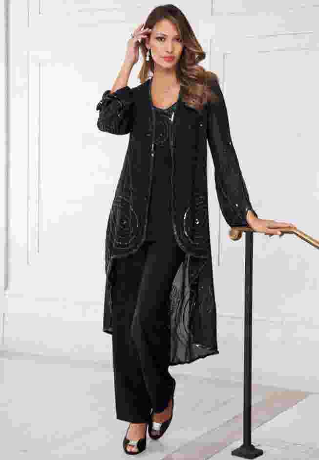 Plus Size Beaded Tunic & Pant Set – Elegant 2-Piece Evening Outfit image number 0
