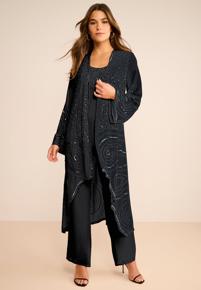 Plus Size Beaded Georgette 3-piece Pant Set &ndash; Formal Wear image number 2