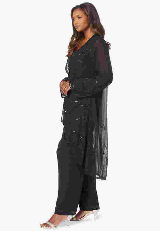 Plus Size Beaded Tunic & Pant Set – Elegant 2-Piece Evening Outfit image number 3