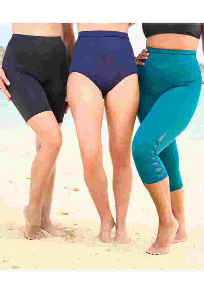 High-Waisted Swim Capri with Lattice Detail image number 3