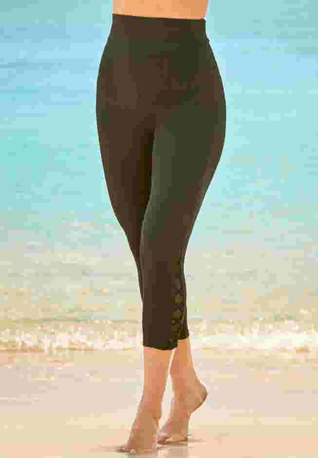 High-Waisted Swim Capri with Lattice Detail image number 0