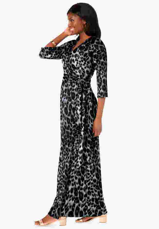 Stretch Knit Faux Wrap Maxi Dress image number 2