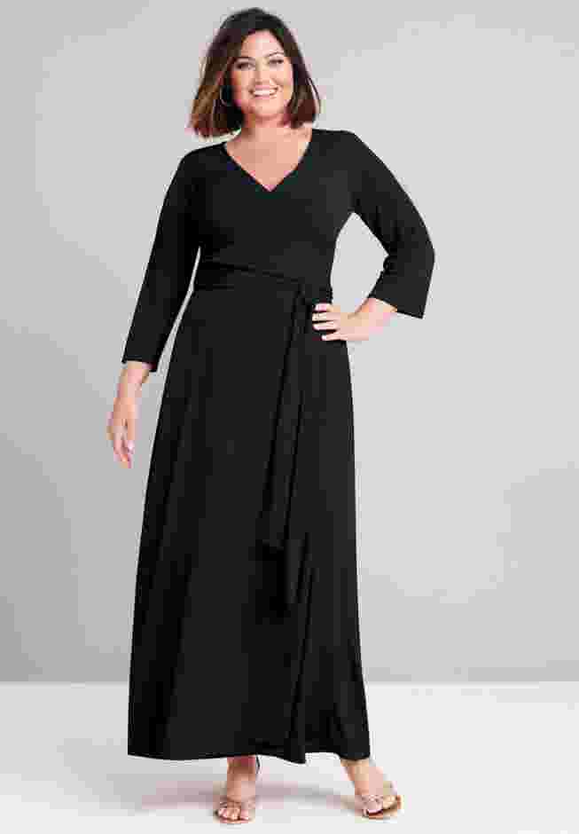 Stretch Knit Faux Wrap Maxi Dress image number 4