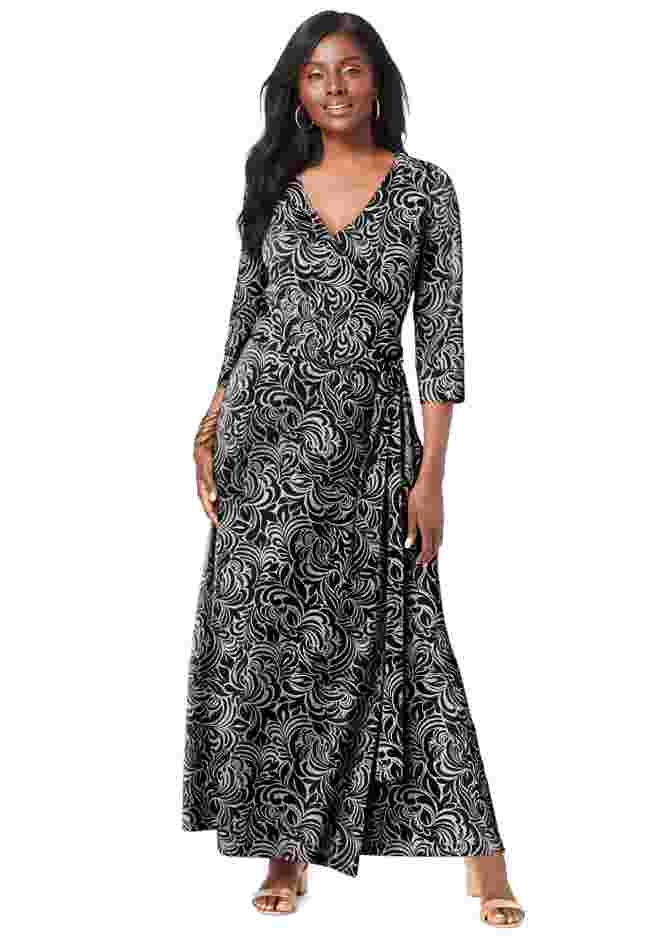 Stretch Knit Faux Wrap Maxi Dress image number 0