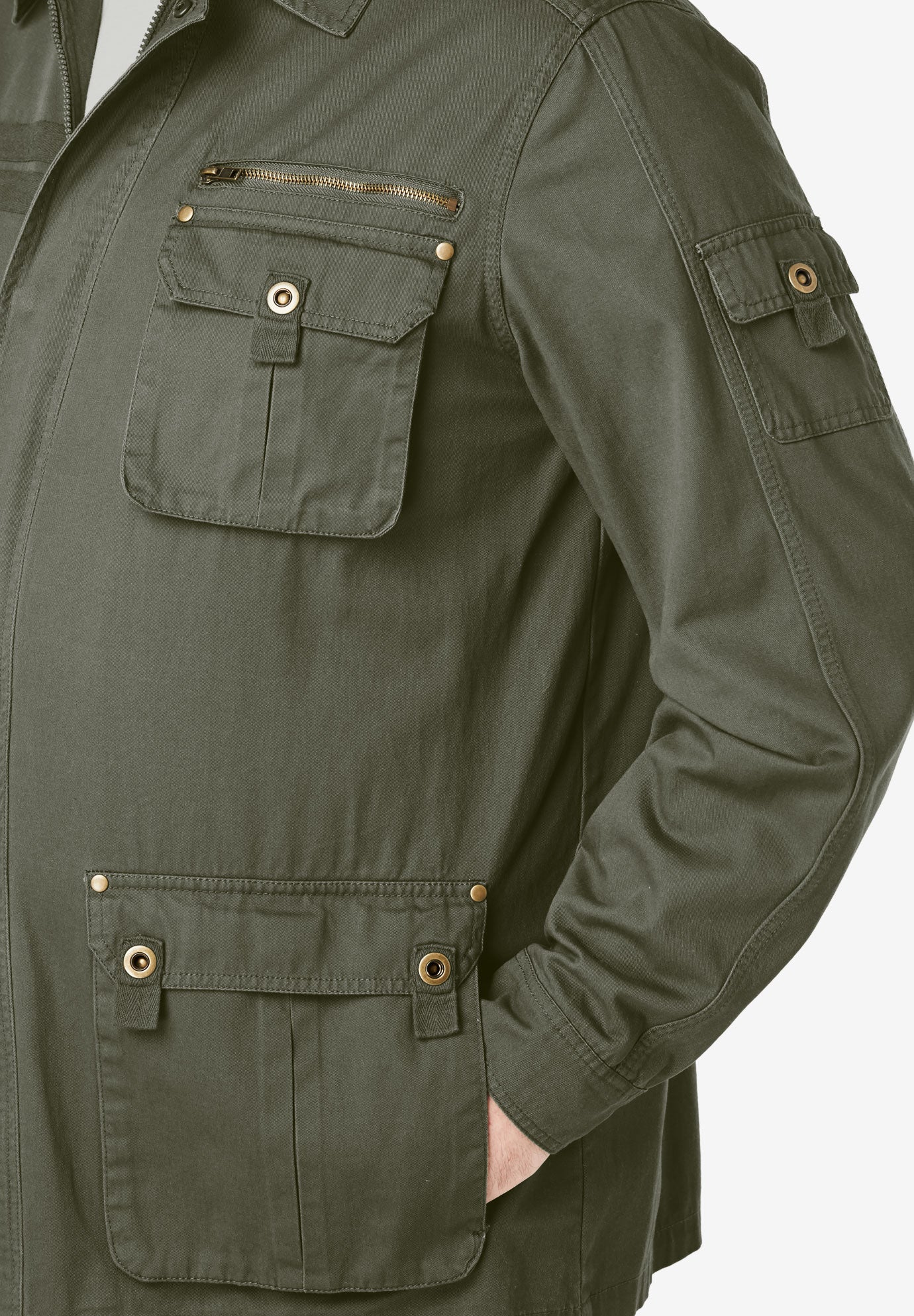 AMERI　TWILL JACKET LIKE TOP 9 Pocket Twill Utility Jacket | Brylane Home