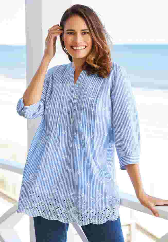 Embroidered Pintuck Tunic image number 0