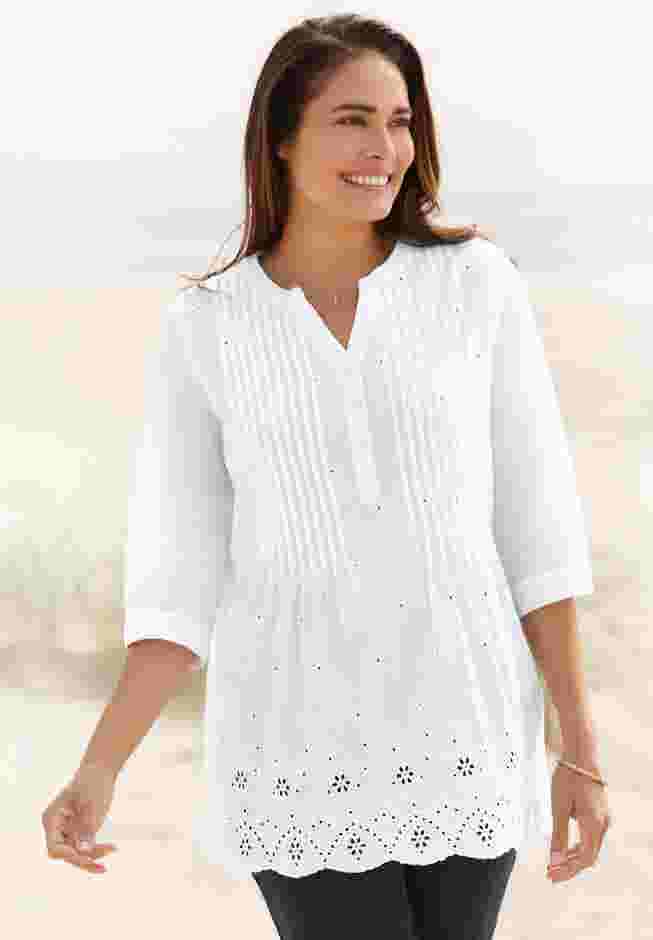 Embroidered Pintuck Tunic image number 0