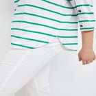 Cotton Spandex Boat Neck 3/4 Sleeve Button Trim Tee image number null