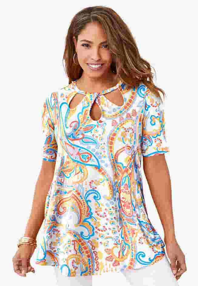 Stretch Knit Cutout Swing Tunic image number 0