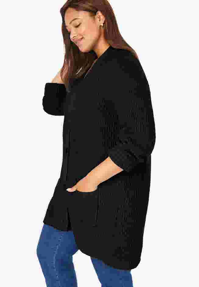 Button-Front Shaker Cardigan image number 2