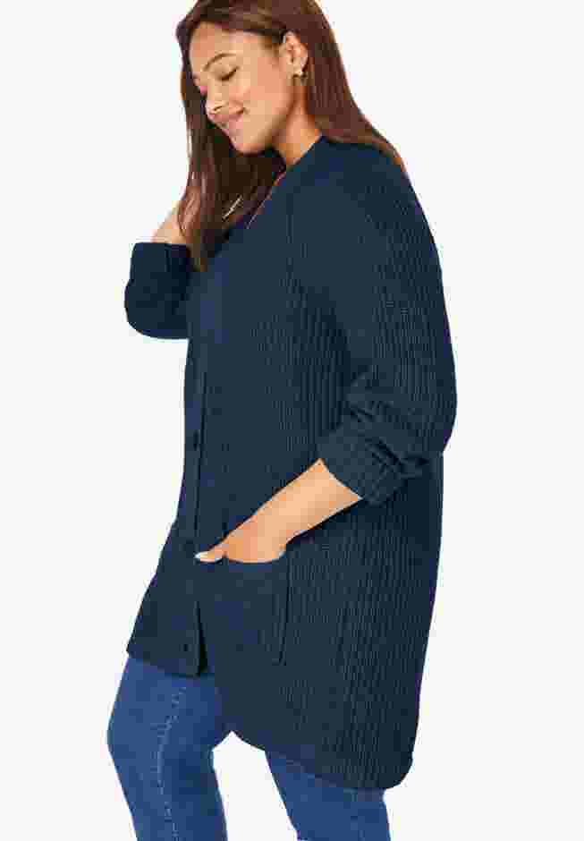 Button-Front Shaker Cardigan image number 2