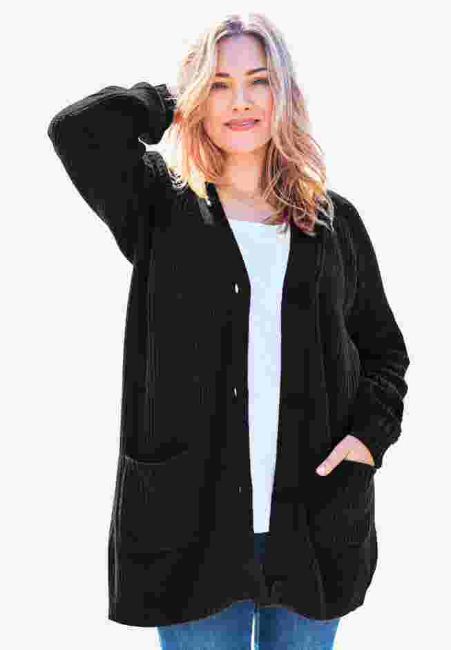 Button-Front Shaker Cardigan image number 0