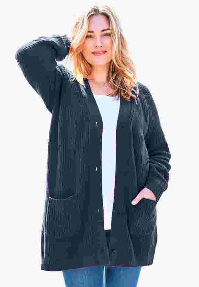 Button-Front Shaker Cardigan image number 0