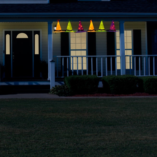 Set of 6 Pre-Lit Hanging Witches Hats image number null