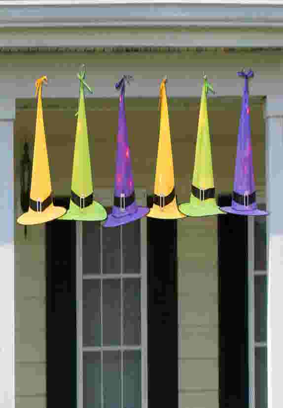 Set of 6 Pre-Lit Hanging Witches Hats image number 0