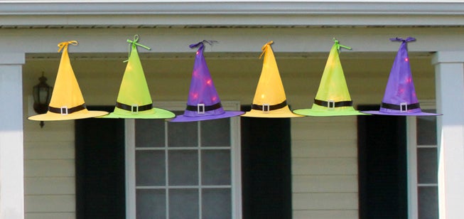 Set of 6 Pre-Lit Hanging Witches Hats image number null
