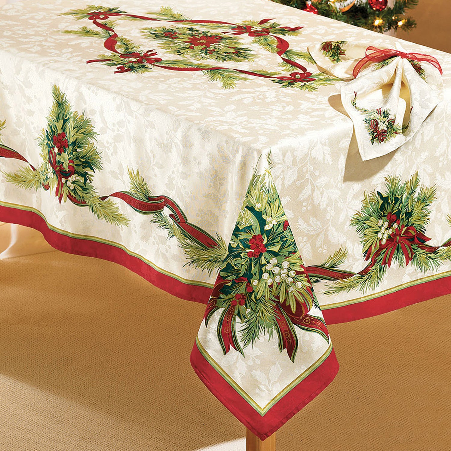 Holly Ribbon Tablecloth 52" x 70" image number 1