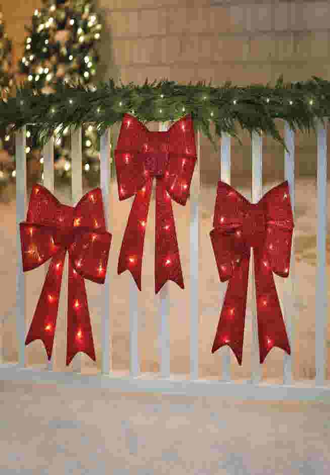 Pre-Lit Tinsel Bows, Set of 3 image number 0