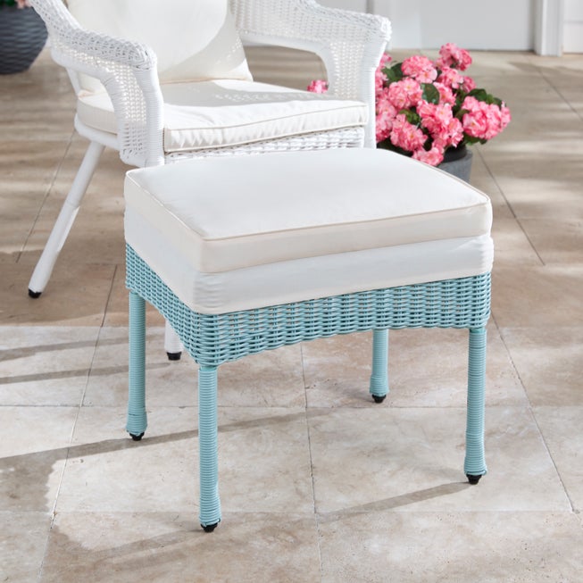 Brylane Roma Rocker Affordable Roma All-Weather Resin Wicker Ottoman, Haze | Brylane Home