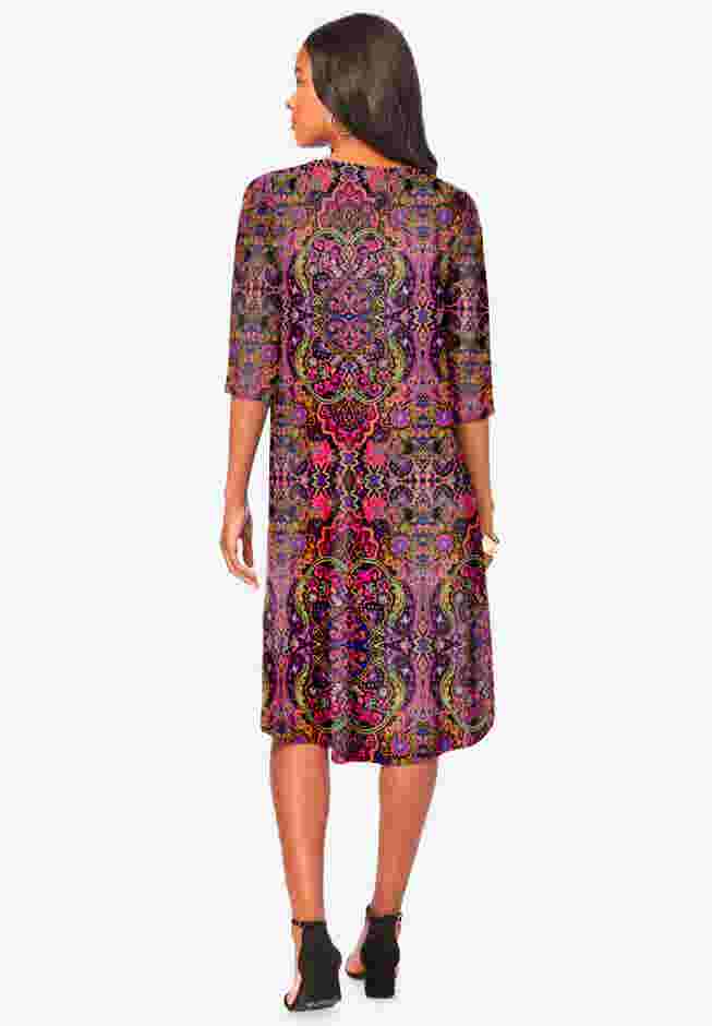 UltraSmooth™ Plus Size Boatneck Swing Dress – Flowy, Wrinkle-Resistant Knit image number 1