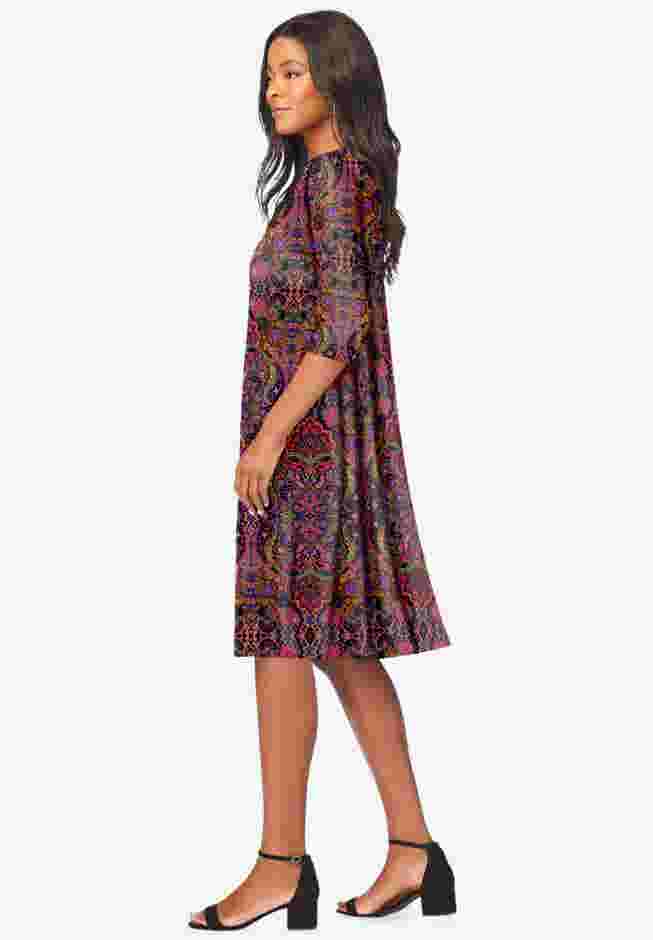 UltraSmooth™ Plus Size Boatneck Swing Dress – Flowy, Wrinkle-Resistant Knit image number 2