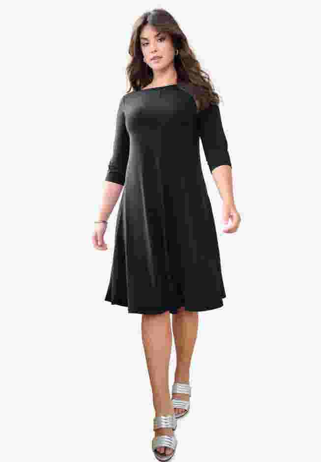UltraSmooth™ Plus Size Boatneck Swing Dress – Flowy, Wrinkle-Resistant Knit image number 4