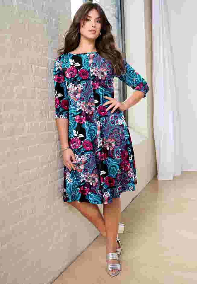 UltraSmooth™ Plus Size Boatneck Swing Dress – Flowy, Wrinkle-Resistant Knit image number 5