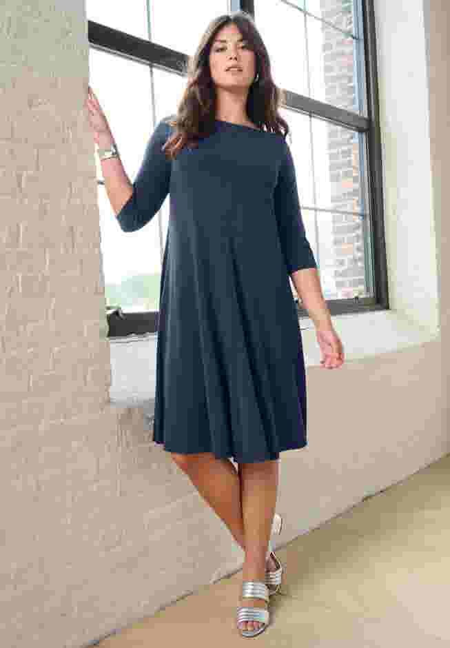 UltraSmooth™ Plus Size Boatneck Swing Dress – Flowy, Wrinkle-Resistant Knit image number 0