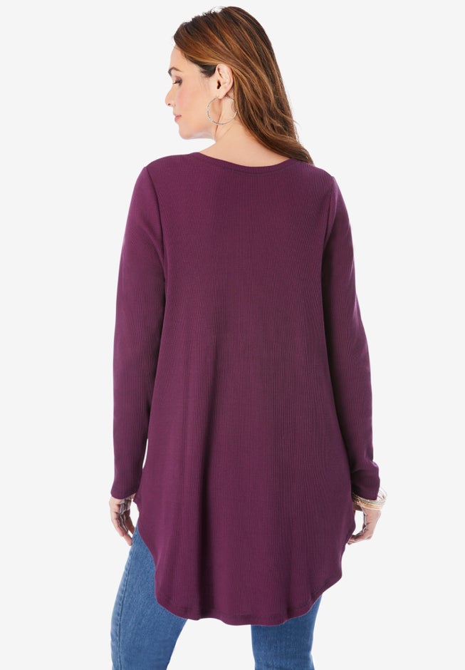 Plus Size Knit Thermal V Neck Swing Tunic &ndash; Long Sleeve image number 1
