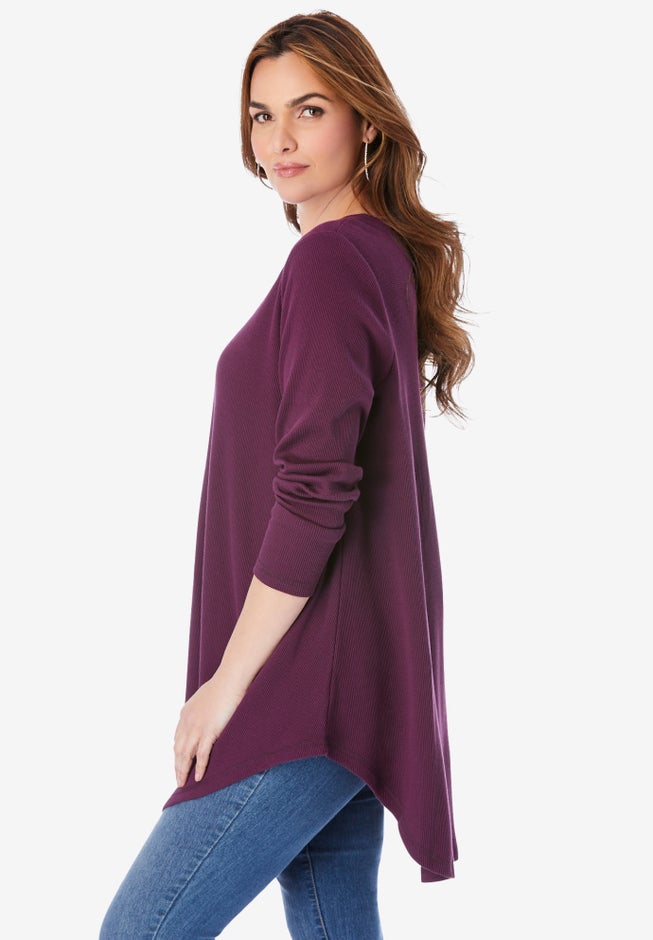 Plus Size Knit Thermal V Neck Swing Tunic &ndash; Long Sleeve image number 2