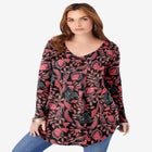 Plus Size Knit Thermal V Neck Swing Tunic &ndash; Long Sleeve image number null