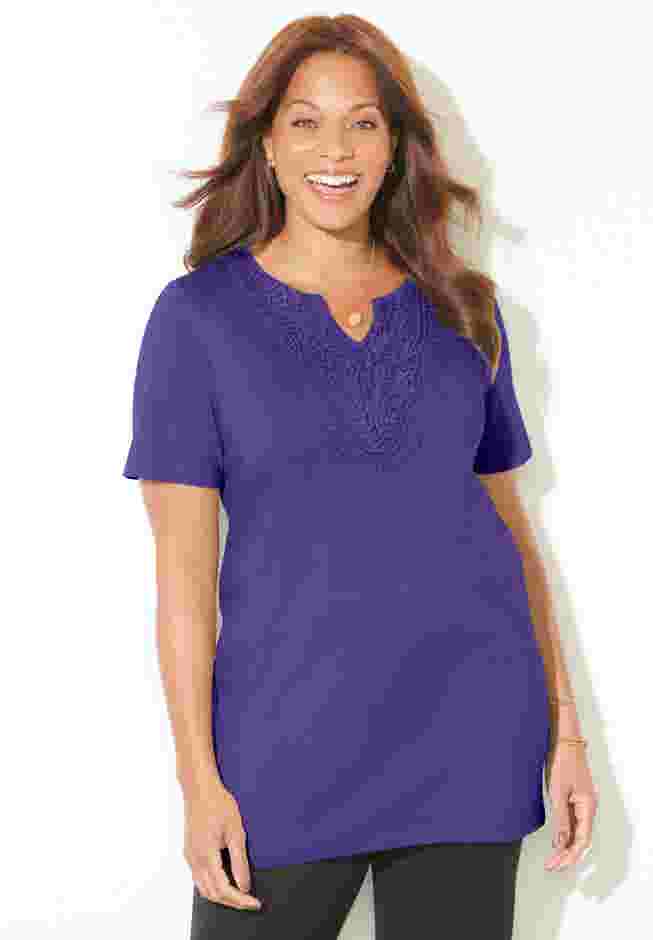 Easy Fit Embroidered Notch-Neck Tunic image number 0