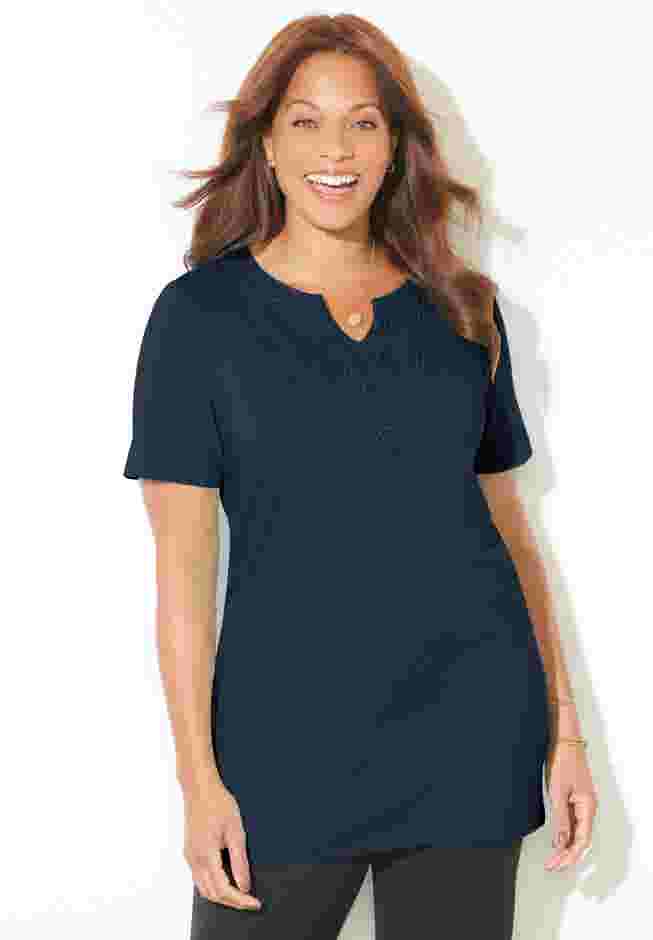 Easy Fit Embroidered Notch-Neck Tunic image number 0