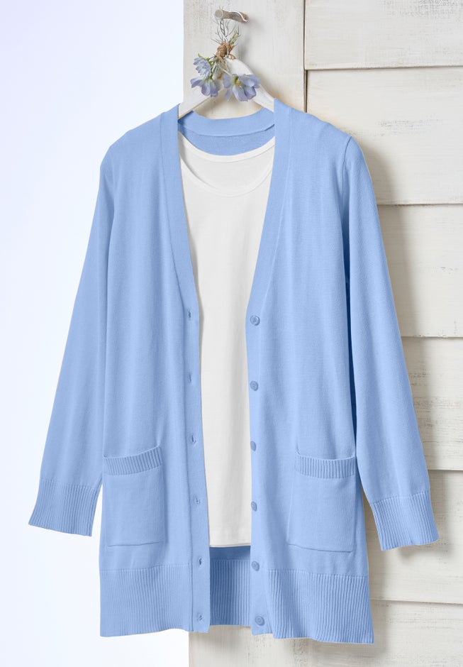 Perfect Longer-Length Cotton Cardigan Sweater image number 3