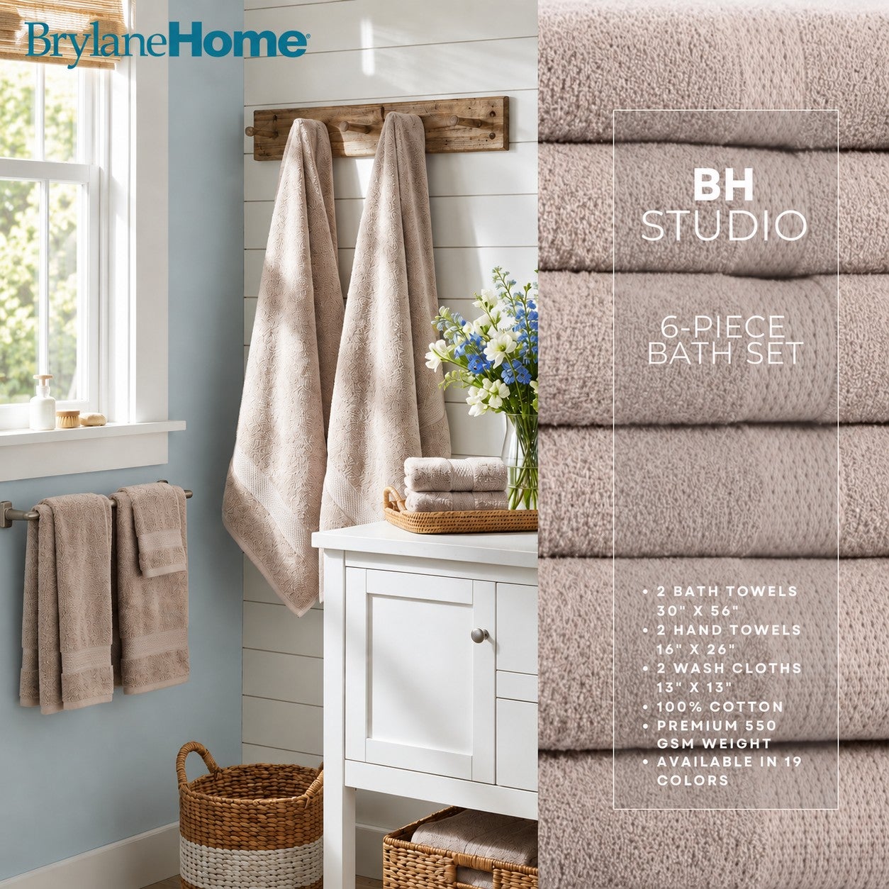 BH Studio 6-Piece Plush & Absorbent 100% Cotton Bath Towel Set image number 0