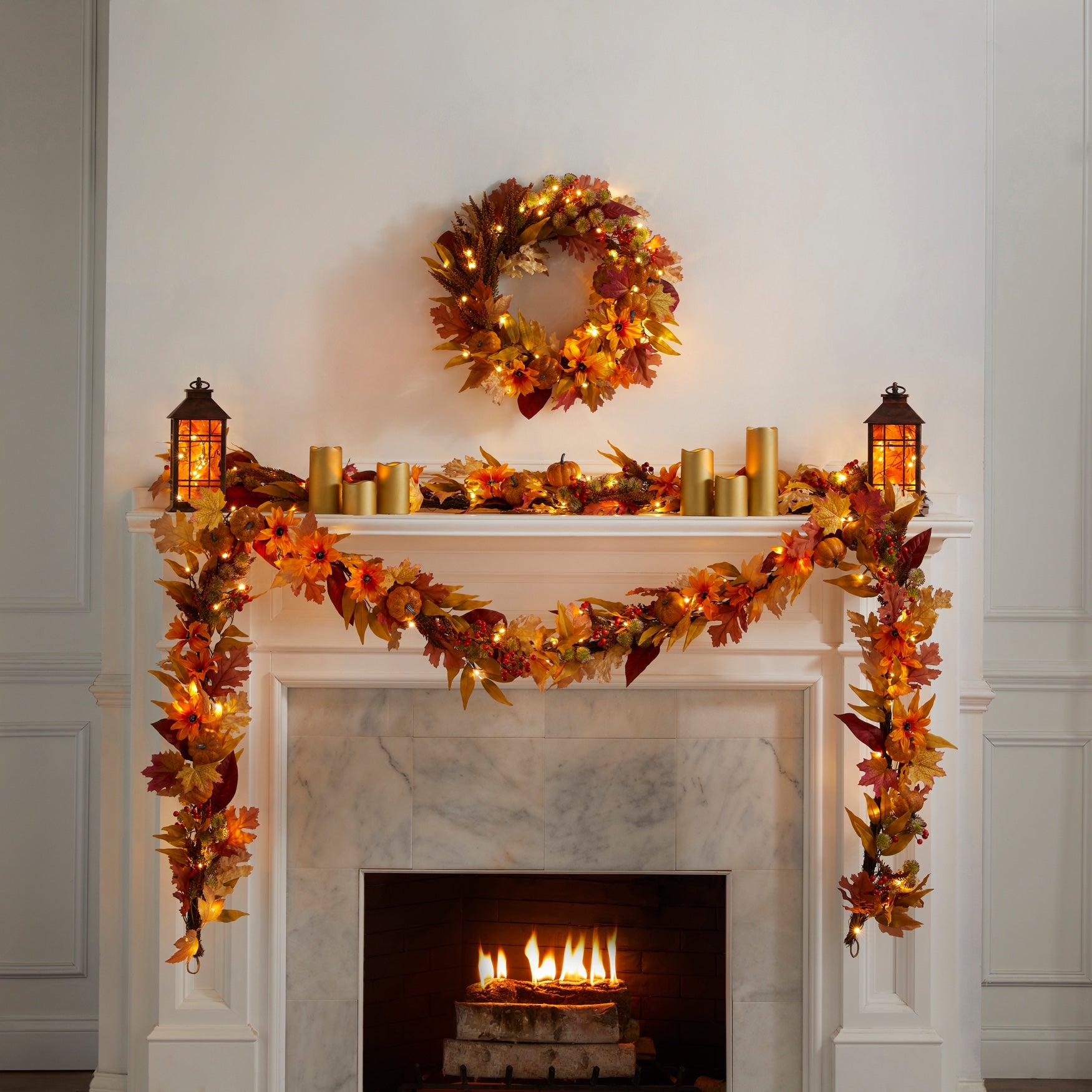 24" Pre-Lit Harvest Daisy Wreath image number 1