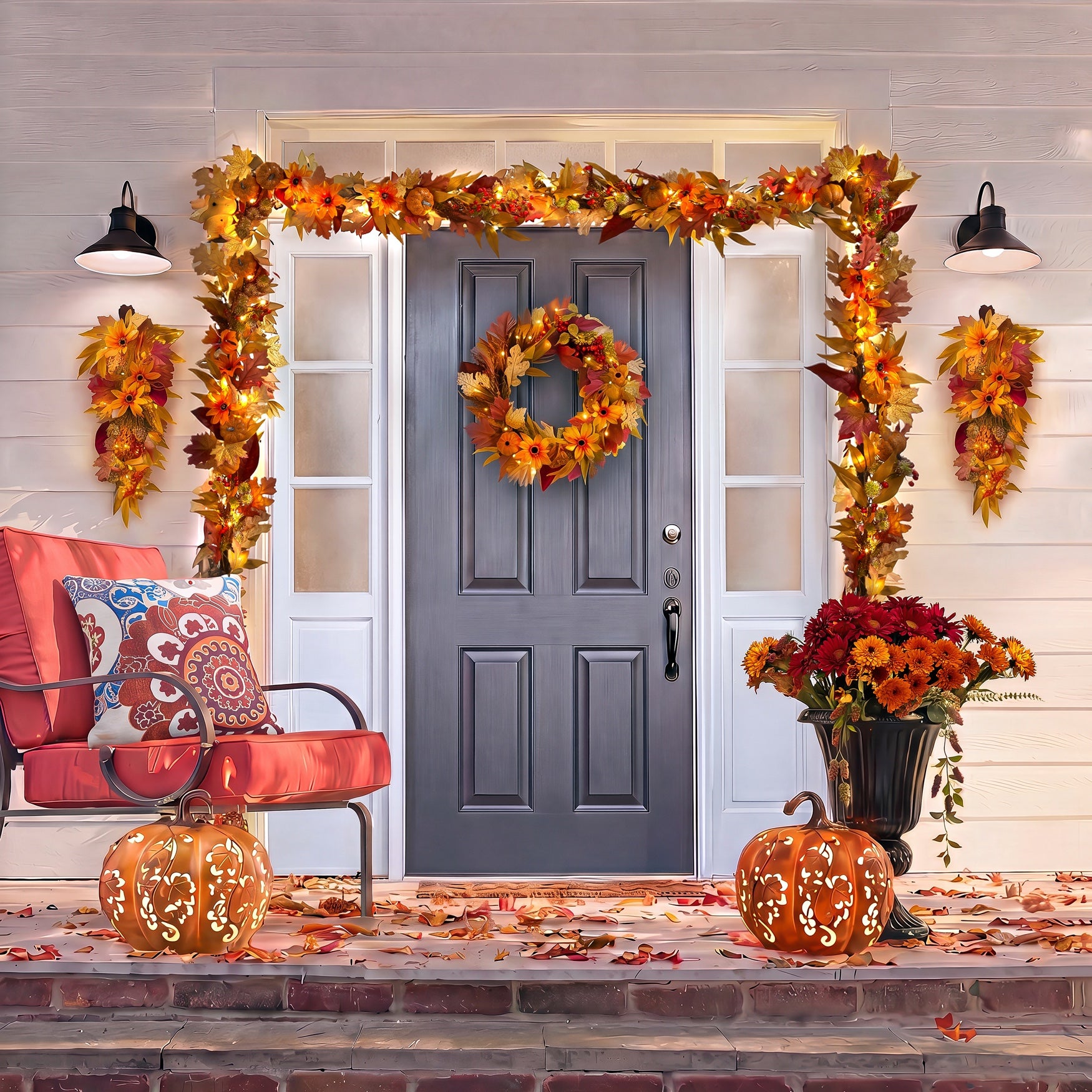 24" Pre-Lit Harvest Daisy Wreath image number 2