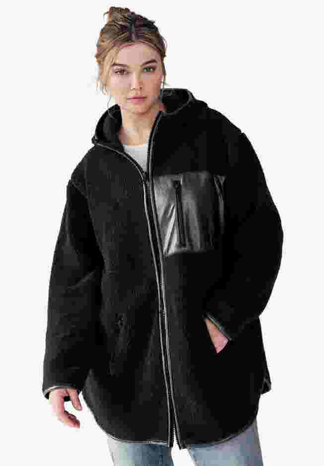 Zip Front Hooded Sherpa Jacket image number 2