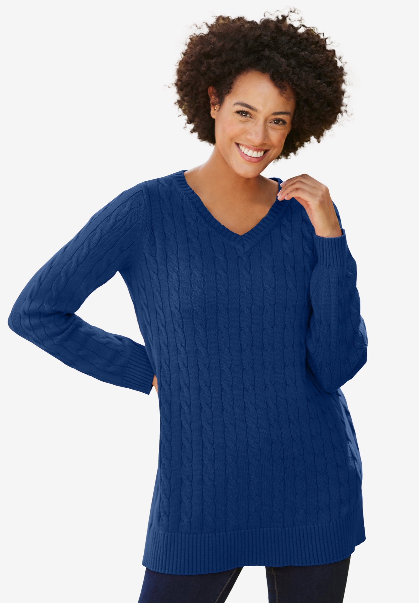 Cable Knit V-Neck Pullover Sweater image number 0