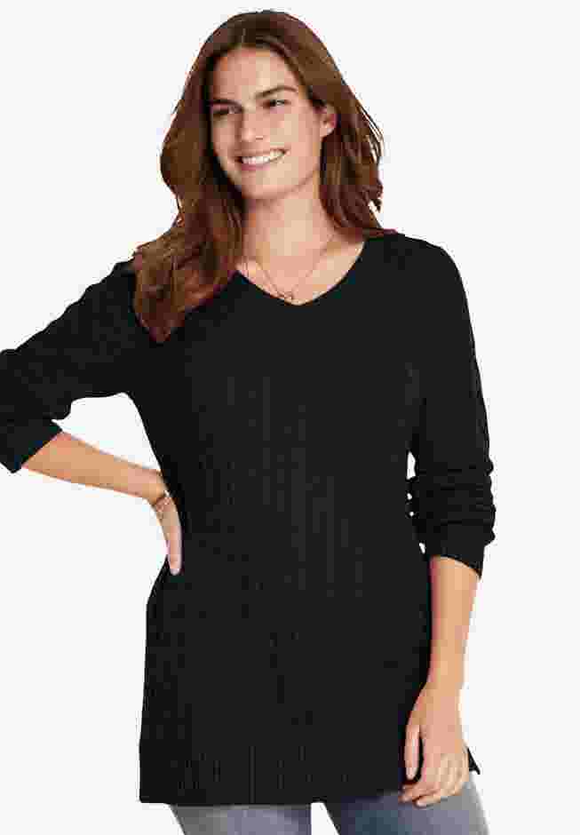 Cable Knit V-Neck Pullover Sweater image number 0