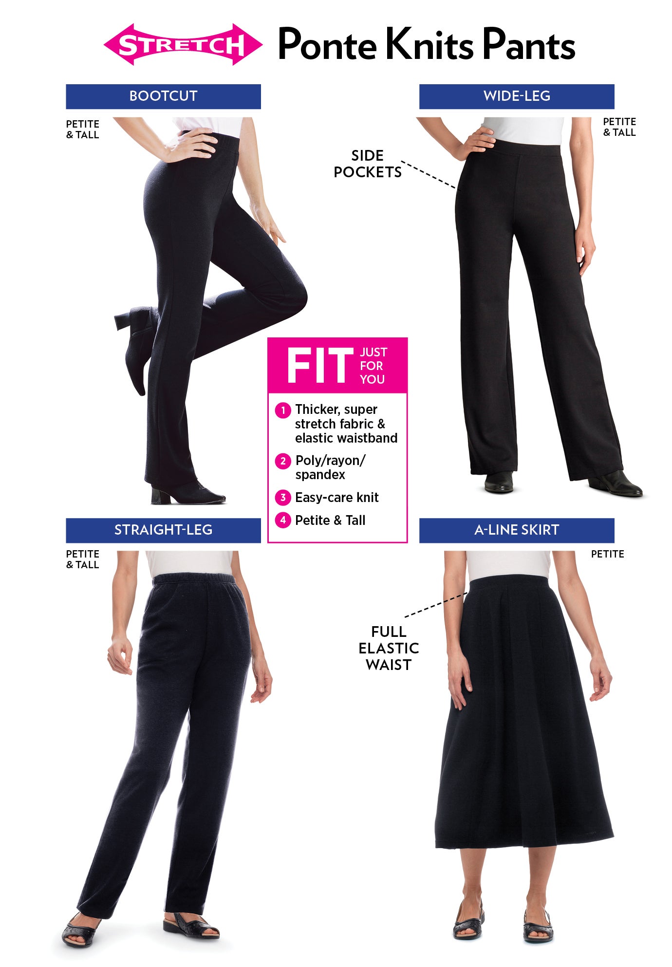 Straight-Leg Stretch Ponte-Knit Pull-On Pants image number 2