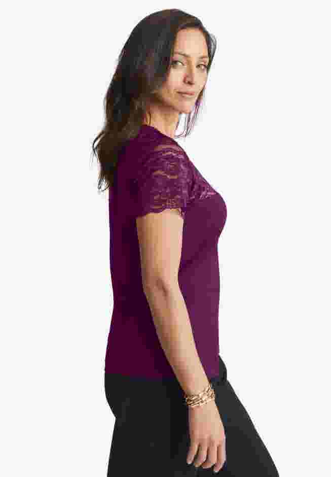Stretch Lace Neckline Top image number 3